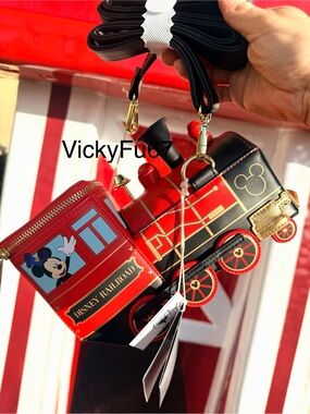 DISNEY PARKS LOUNGEFLY RAILROAD TRAIN MICKEY MINNIE MOUSE CROSSBODY BAG NEW TAG